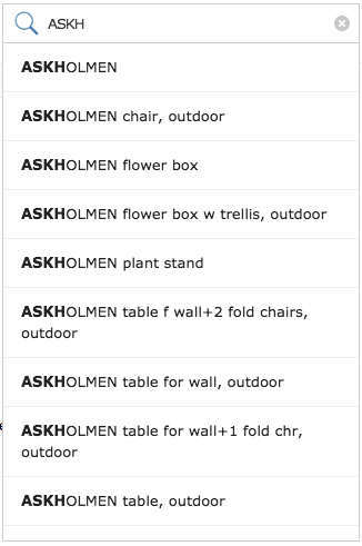 Predictive search on ikea.ie