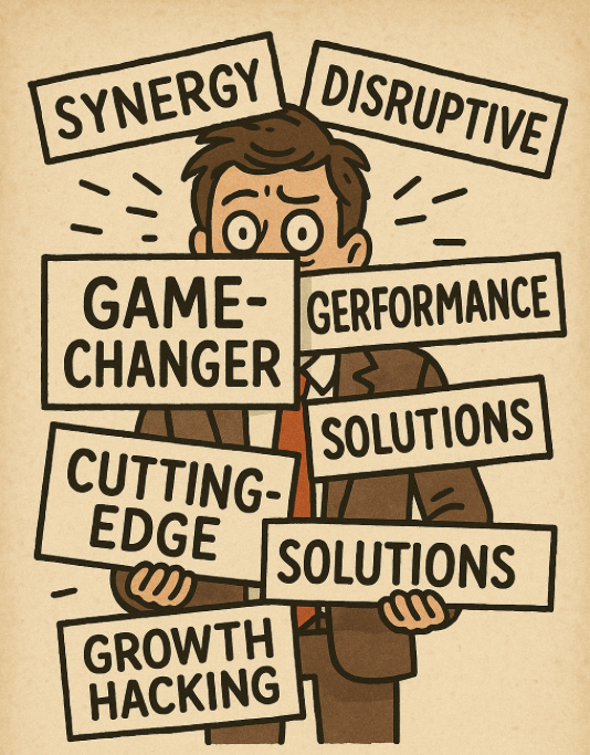 a man hiding behind buzzwords