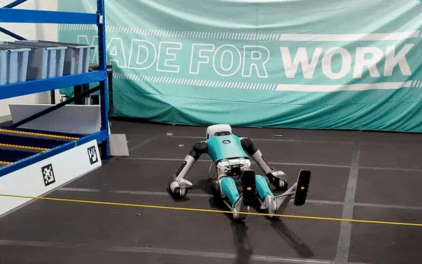 A gif video or=f a robot who has fallen over