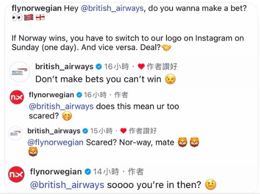A screenshot of Norwegian Air post and comments from Threads.